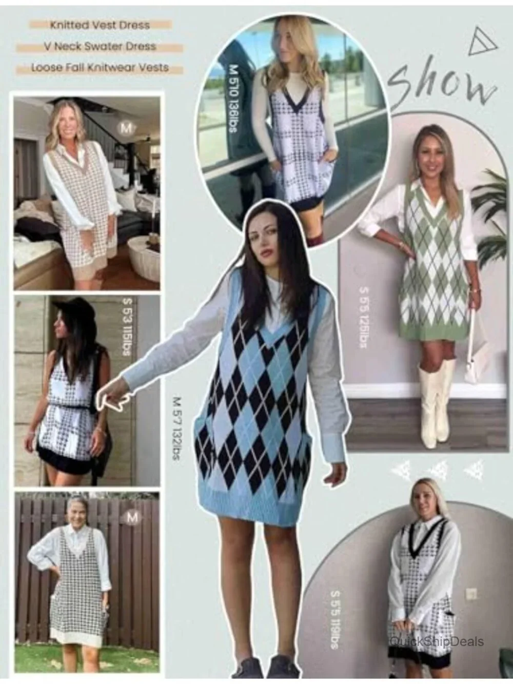 Sleeveless V-Neck Sweater Vest Dress with Pockets Knitted Pullover
